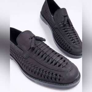 River Island woven tassle leather loafer black- Size US 9/UK 8